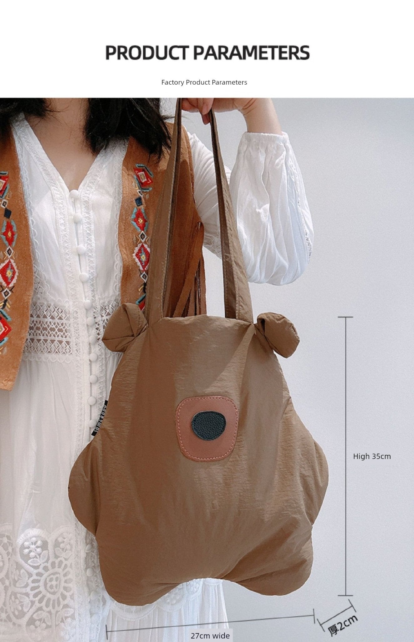 Tricolor Patch Biscuit Bear Cartoon Large Capacity Shoulder Bag - Walmarkettt.com