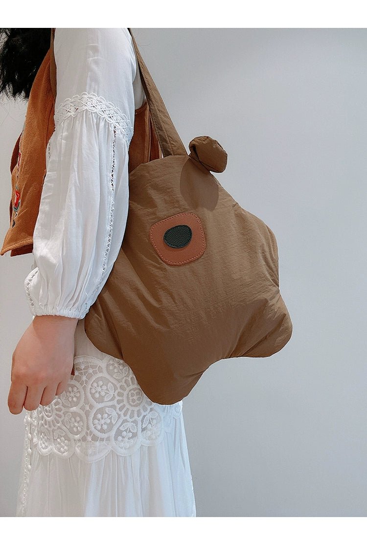 Tricolor Patch Biscuit Bear Cartoon Large Capacity Shoulder Bag - Walmarkettt.com