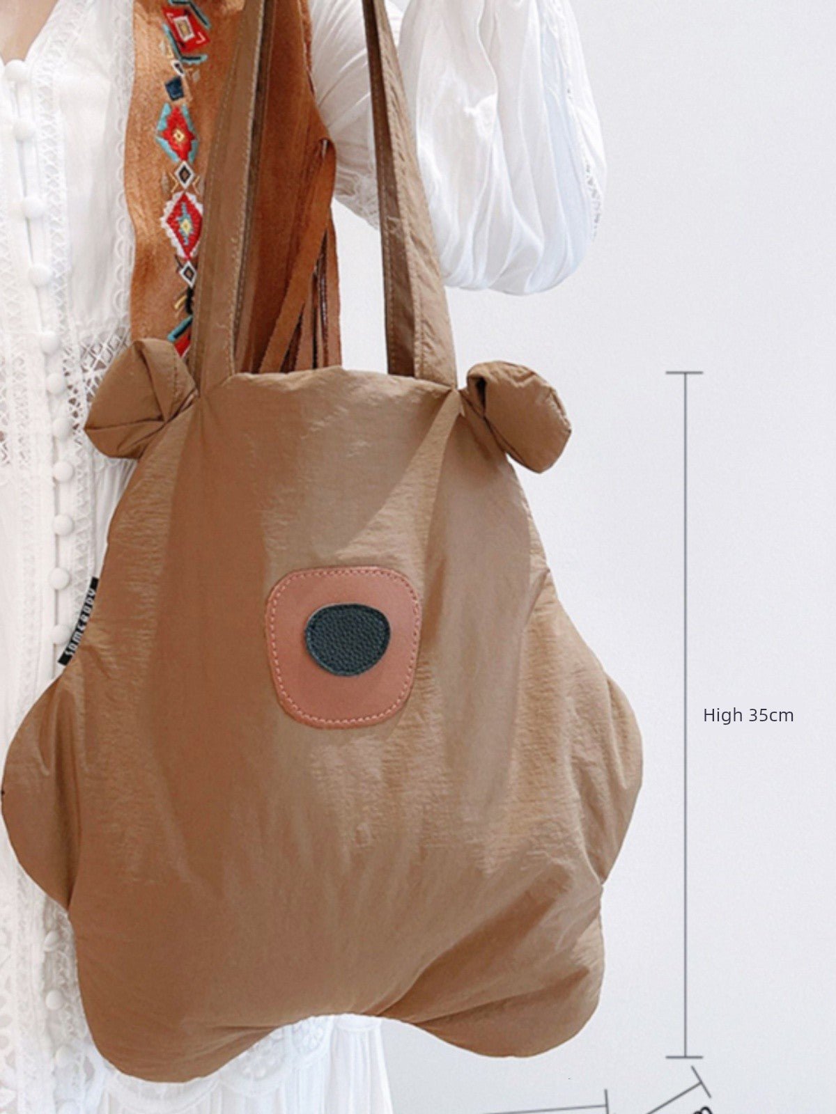 Tricolor Patch Biscuit Bear Cartoon Large Capacity Shoulder Bag - Walmarkettt.com