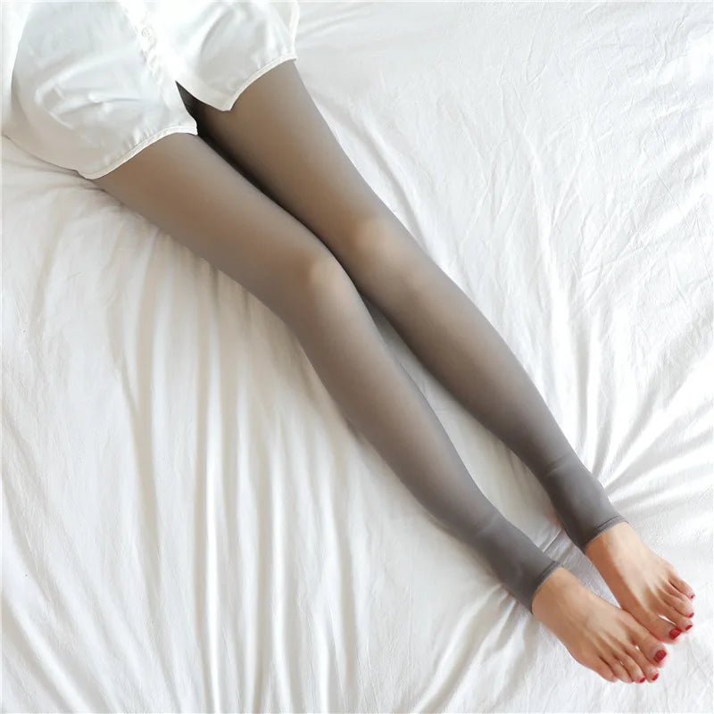 Women Thermal Leggings Winter Warm Sexy Elastic Translucent Pantyhose Female Fleece Thermal High Waist Slim Thicken Tight Pants - Walmarkettt.com
