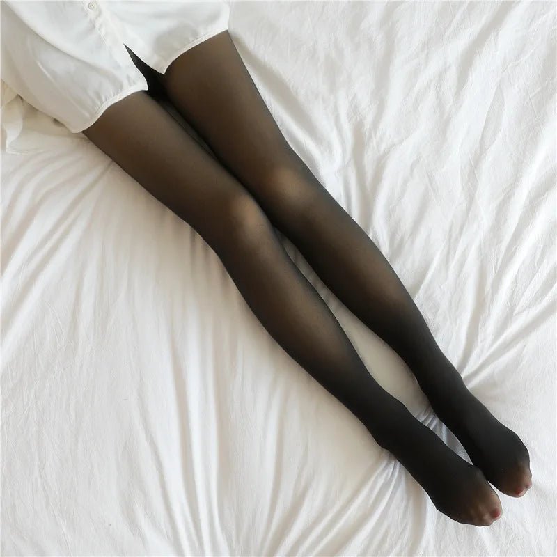 Women Thermal Leggings Winter Warm Sexy Elastic Translucent Pantyhose Female Fleece Thermal High Waist Slim Thicken Tight Pants - Walmarkettt.com