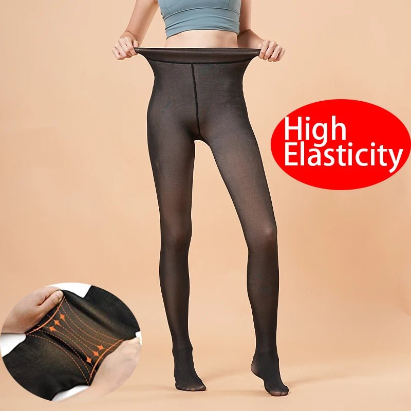Women Thermal Leggings Winter Warm Sexy Elastic Translucent Pantyhose Female Fleece Thermal High Waist Slim Thicken Tight Pants - Walmarkettt.com
