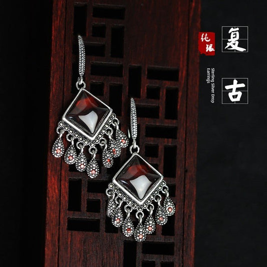 Women's Vintage Garnet Leaves New Year Earrings - Walmarkettt.com