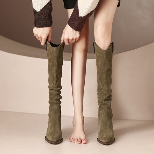 Women's Vintage Western Cowboy Boots - Knee - High Pull - On Boots with Chunky Heels, Slip - Resistant PU Outsole - Western Booties for Women, Country Western Events & Everyday Outfits - by Ylxhoa, Cowboy Accessories, Casual Wear, - Walmarkettt.com