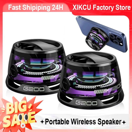 XIKCU Portable Mini Travel Stereo Outdoor Magnetic Bluetooth Speaker Wireless with RGB Color Light and Phone Holder for ios - Walmarkettt.com